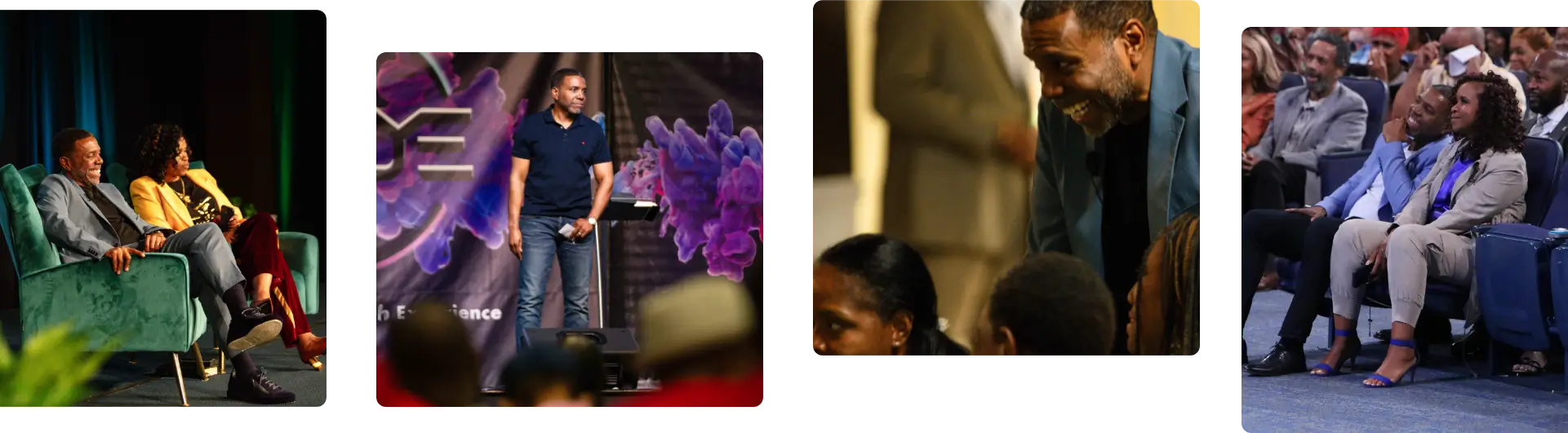 Creflo Dollar preaching and interacting with people.